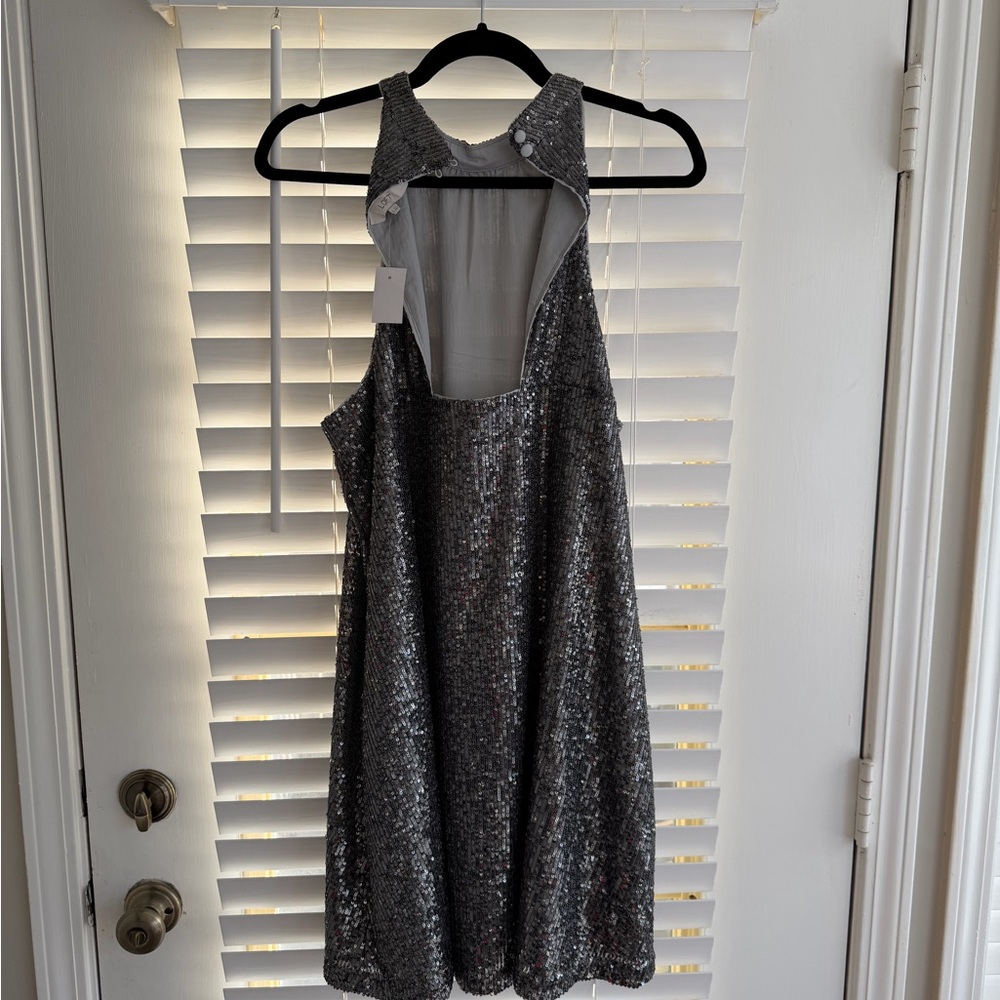 LOFT Shimmering Silver Backless Dress - Picture 4 of 6